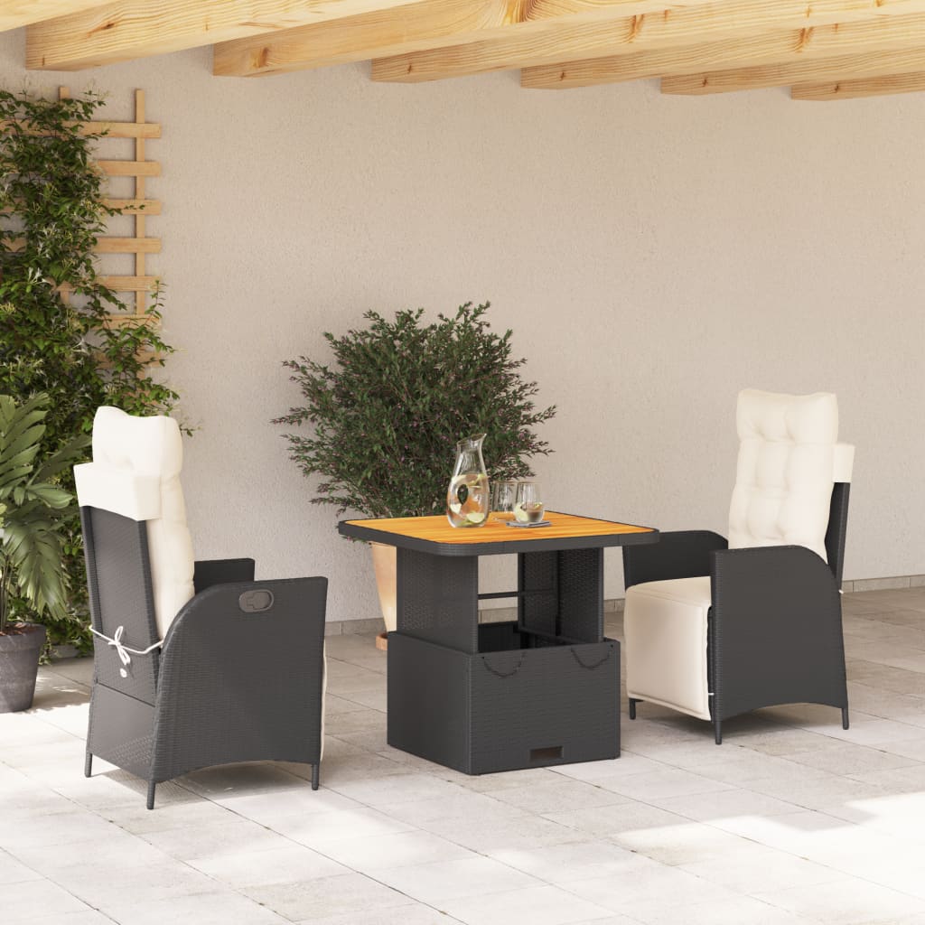 Set mobilier de grădină cu perne, 3 piese, negru, poliratan GartenMobel Dekor