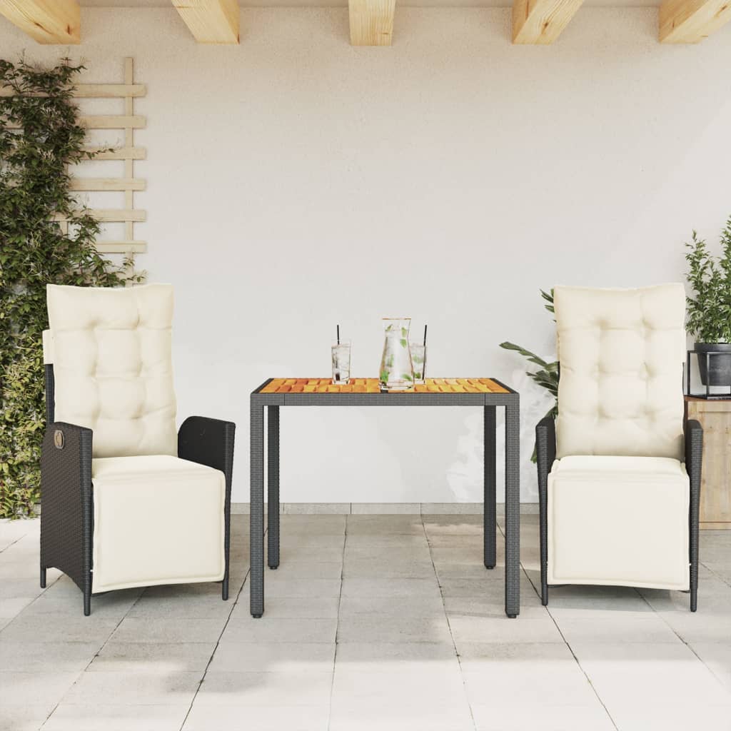 Set mobilier de grădină cu perne, 3 piese, negru, poliratan GartenMobel Dekor