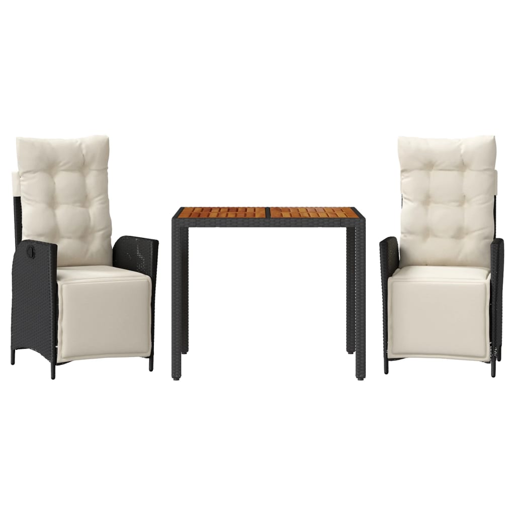 Set mobilier de grădină cu perne, 3 piese, negru, poliratan GartenMobel Dekor