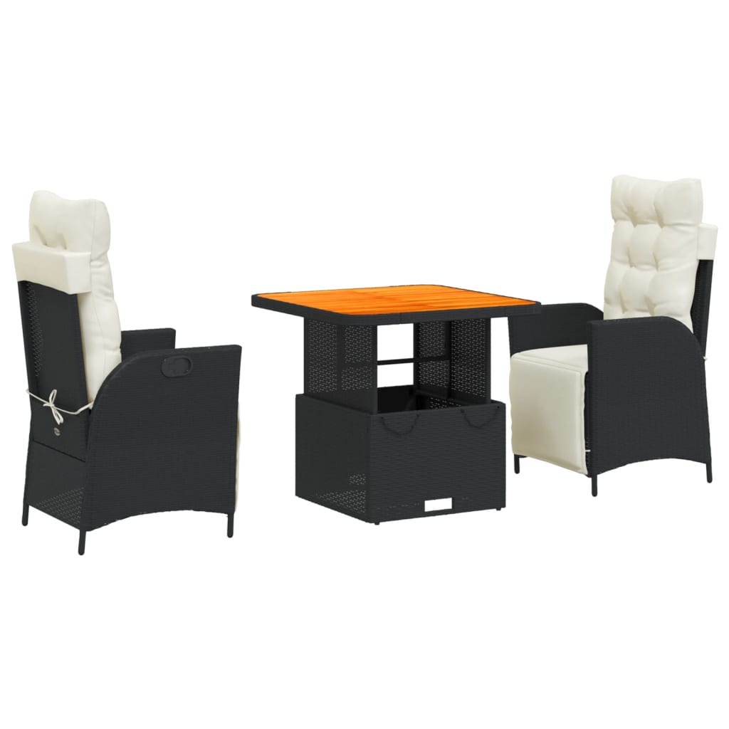 Set mobilier de grădină cu perne, 3 piese, negru, poliratan GartenMobel Dekor