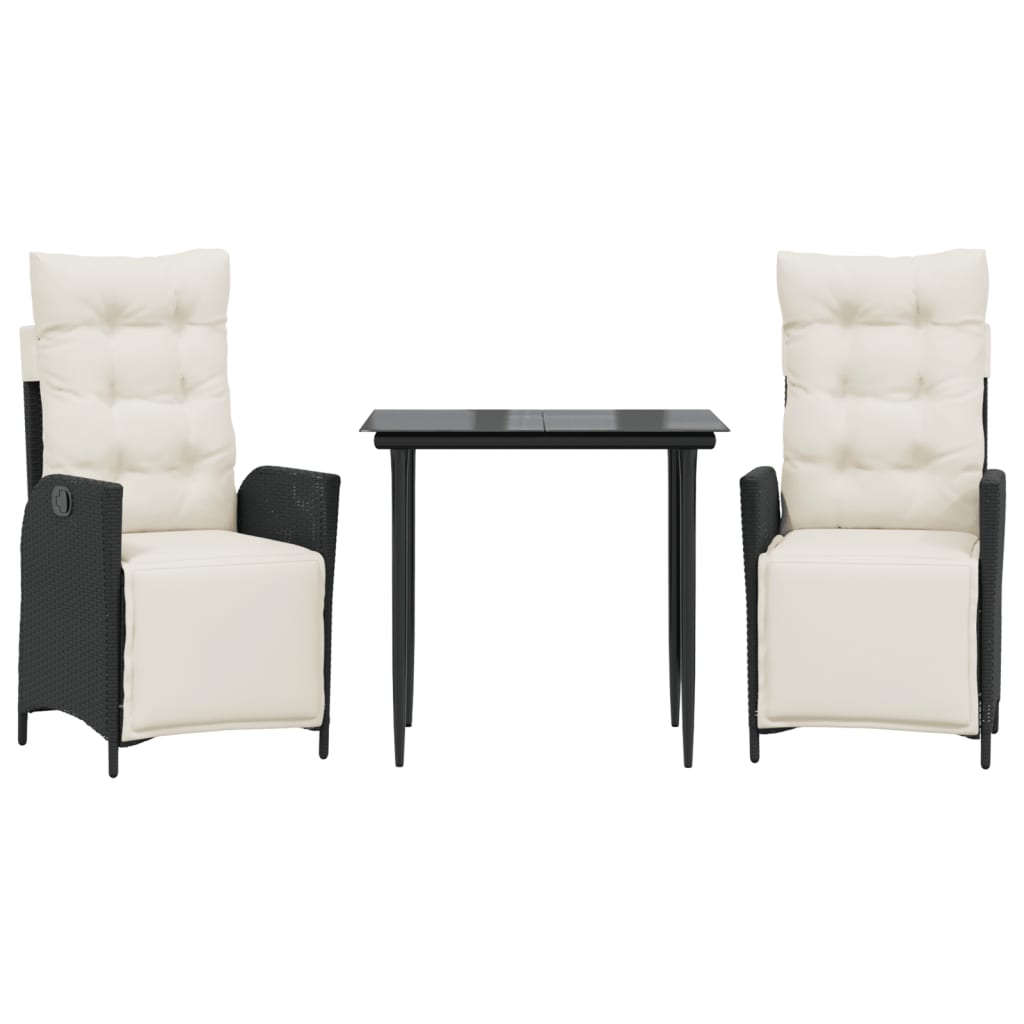 Set mobilier de grădină cu perne, 3 piese, negru, poliratan GartenMobel Dekor