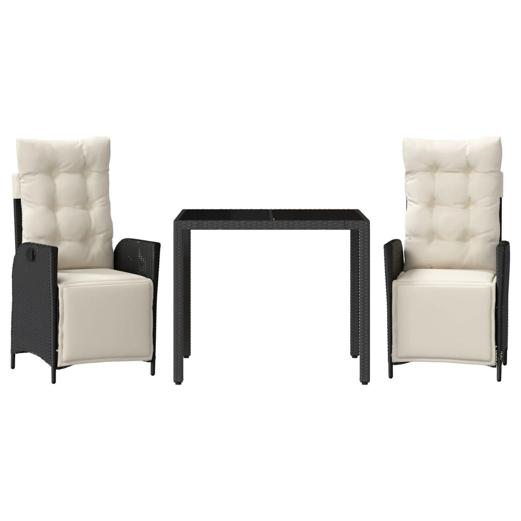 Set mobilier de grădină cu perne, 3 piese, negru, poliratan GartenMobel Dekor