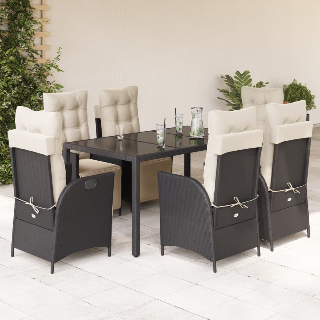 Set mobilier de grădină cu perne, 7 piese, negru, poliratan GartenMobel Dekor