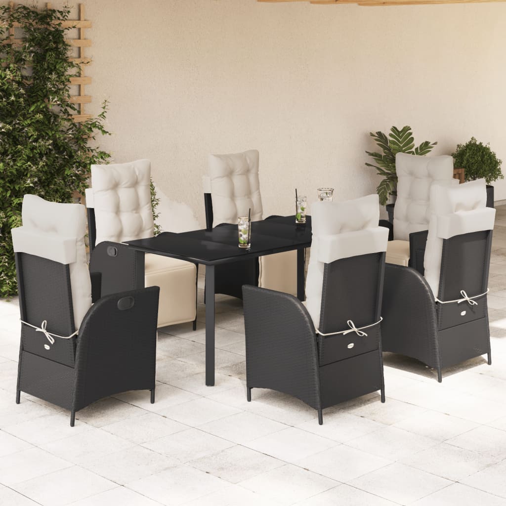 Set mobilier de grădină cu perne, 7 piese, negru, poliratan GartenMobel Dekor