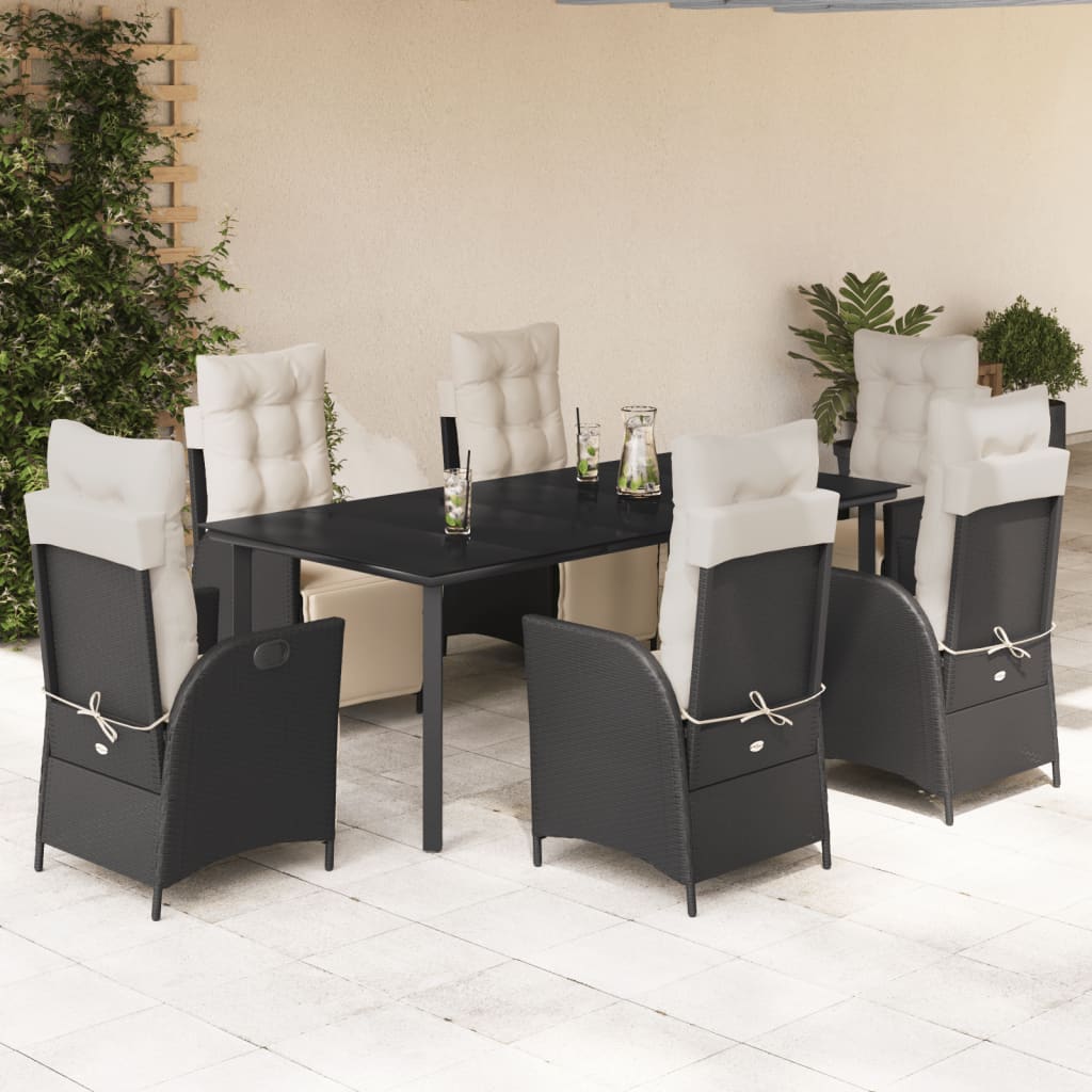 Set mobilier de grădină cu perne, 7 piese, negru, poliratan GartenMobel Dekor