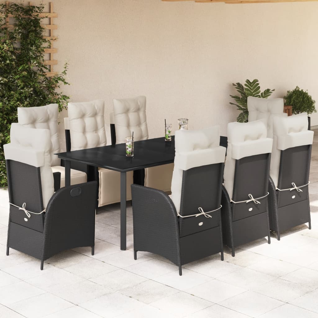 Set mobilier de grădină cu perne, 9 piese, negru, poliratan GartenMobel Dekor