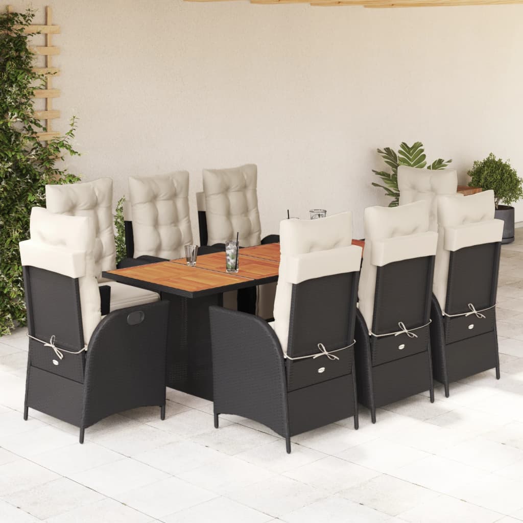 Set mobilier de grădină cu perne, 9 piese, negru, poliratan GartenMobel Dekor