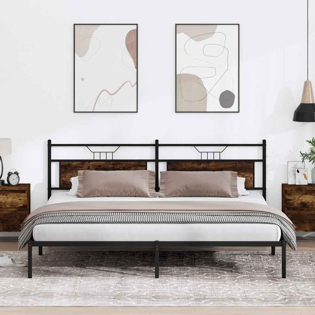 Cadru pat fără saltea Stejar afumat 200x200 cm Lemn prelucrat GartenMobel Dekor