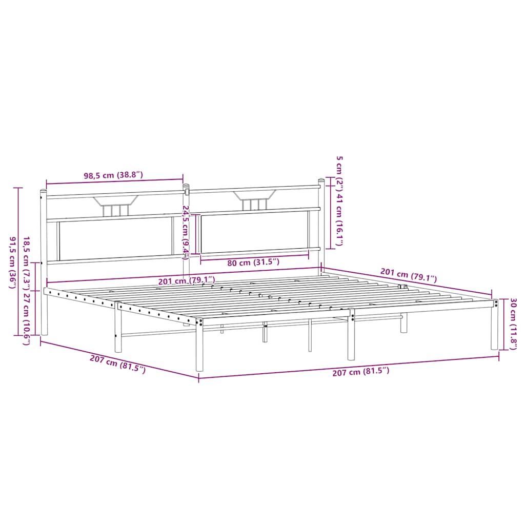 Cadru pat fără saltea Stejar afumat 200x200 cm Lemn prelucrat GartenMobel Dekor