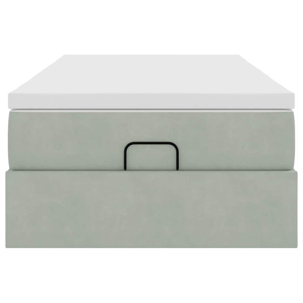 Cadru de pat otoman cu saltea Gri deschis 100x200cm catifea GartenMobel Dekor