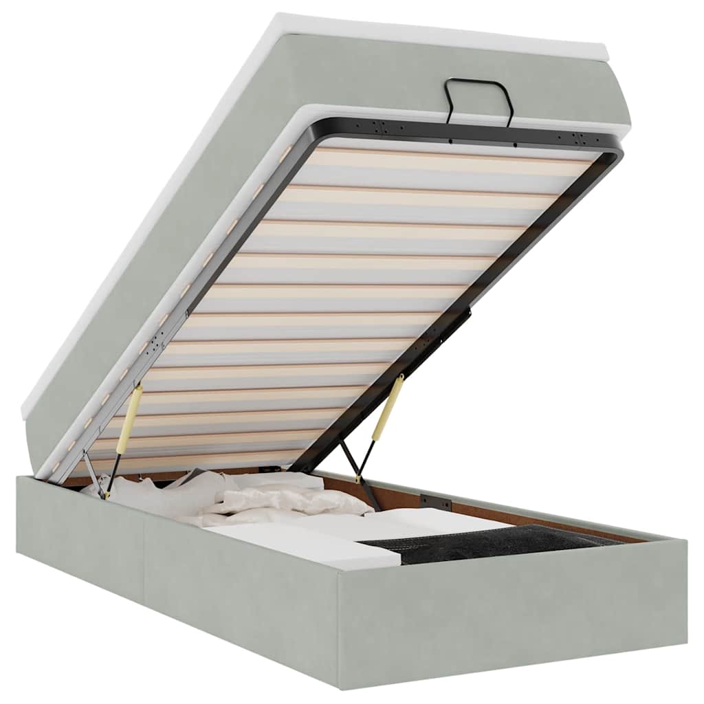 Cadru de pat otoman cu saltea Gri deschis 100x200cm catifea GartenMobel Dekor