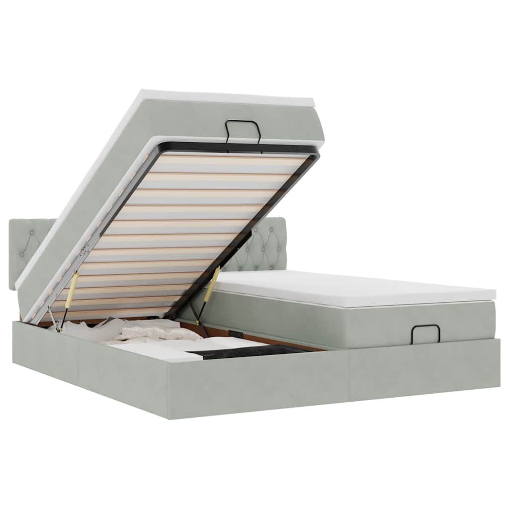 Cadru de pat otoman cu saltele Gri deschis 200x200cm catifea GartenMobel Dekor