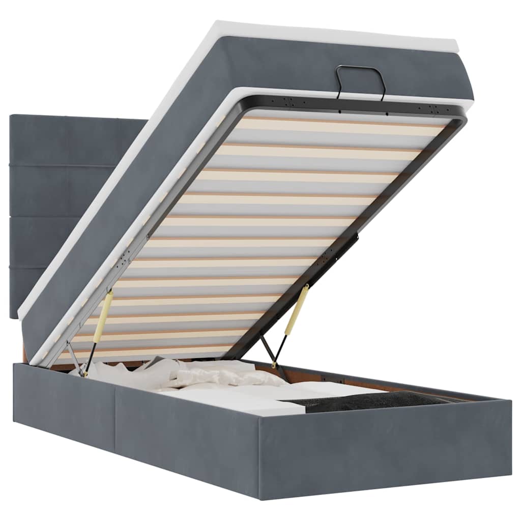 Cadru de pat otoman cu saltele Gri închis 80x200cm catifea GartenMobel Dekor