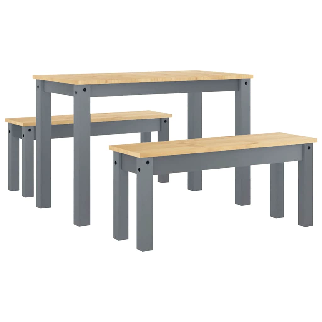 Set de sufragerie din 3 piese Panama din lemn masiv de pin gri GartenMobel Dekor