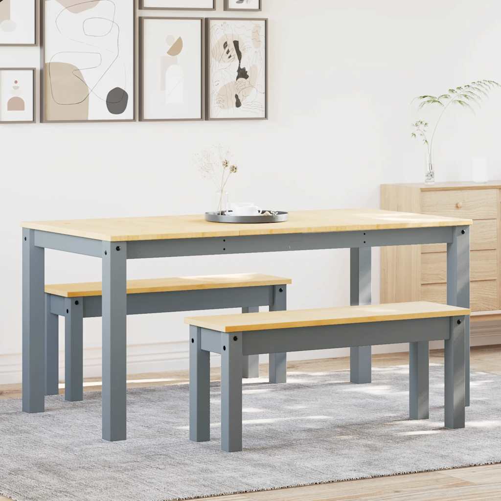Set de sufragerie din 3 piese Panama din lemn masiv de pin gri GartenMobel Dekor