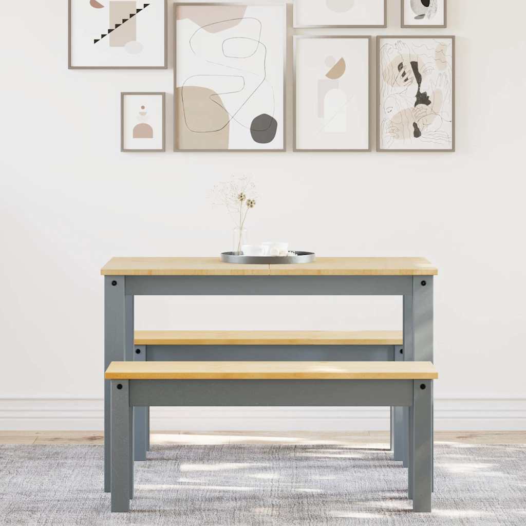 Set de sufragerie din 3 piese Panama din lemn masiv de pin gri GartenMobel Dekor