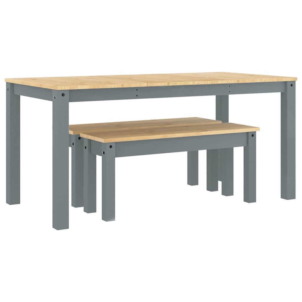 Set de sufragerie din 3 piese Panama din lemn masiv de pin gri GartenMobel Dekor