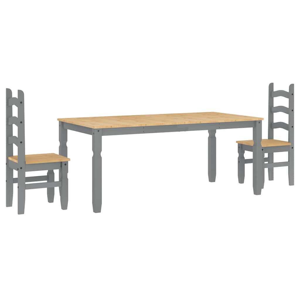 Set de sufragerie din 3 piese Panama din lemn masiv de pin gri GartenMobel Dekor