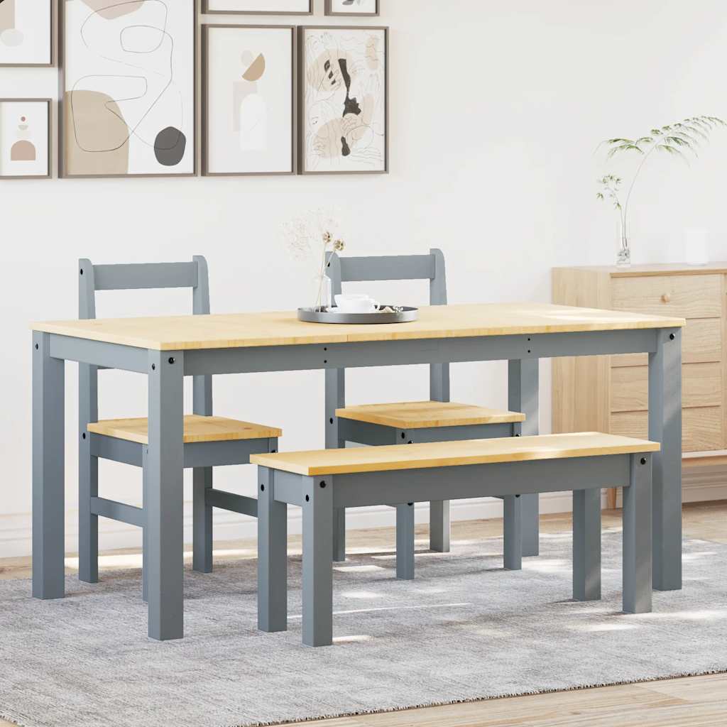 Set de sufragerie din 4 piese Panama din lemn masiv de pin gri GartenMobel Dekor