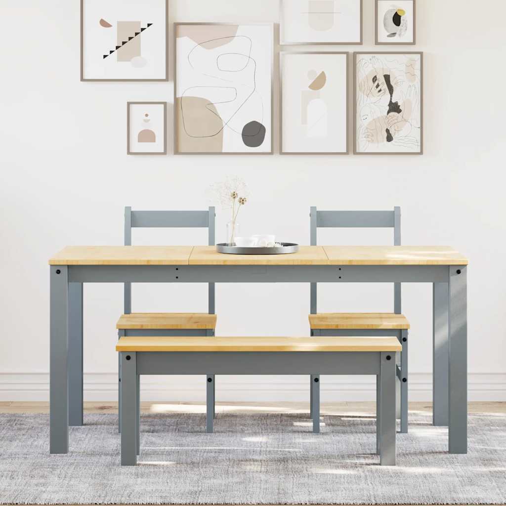 Set de sufragerie din 4 piese Panama din lemn masiv de pin gri GartenMobel Dekor