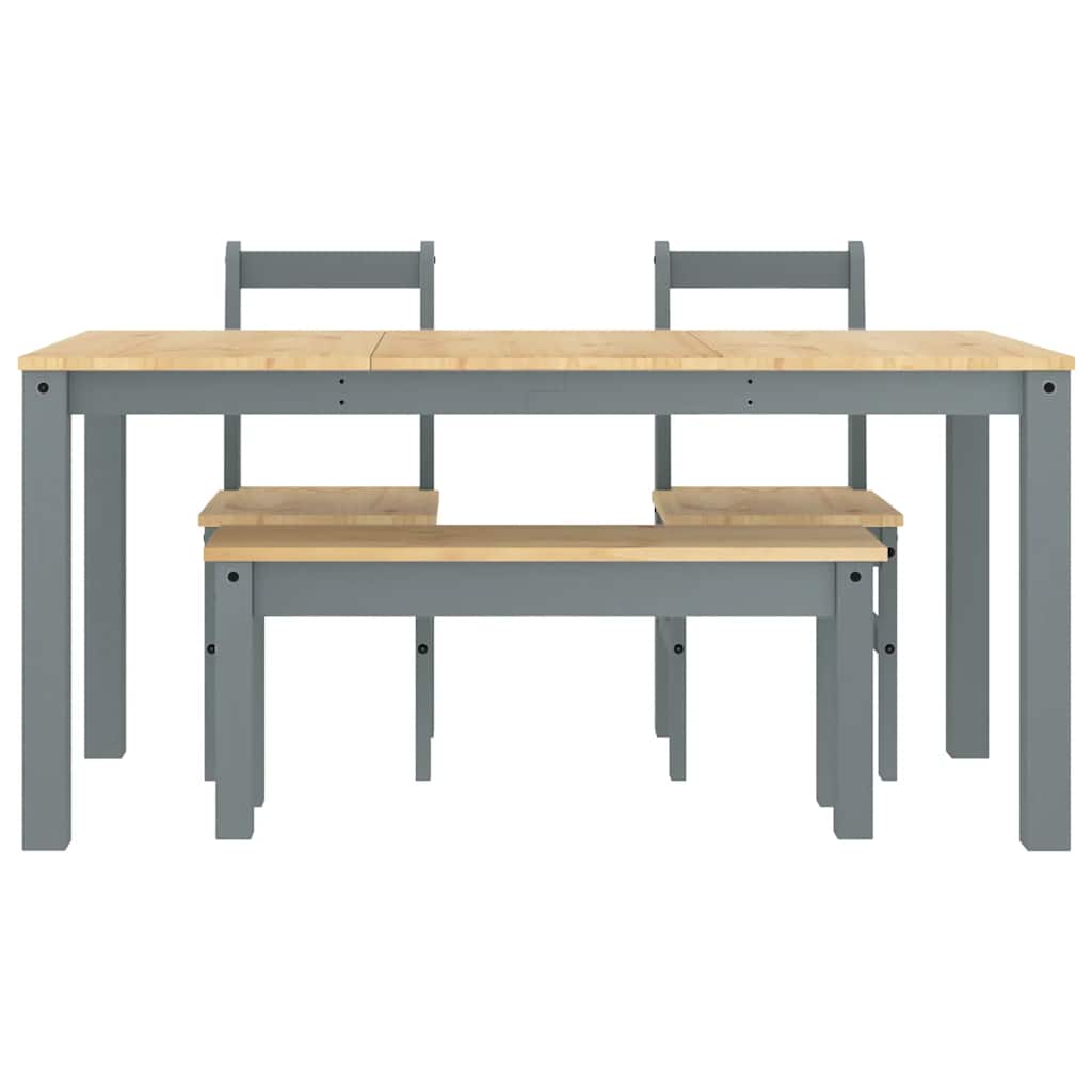 Set de sufragerie din 4 piese Panama din lemn masiv de pin gri GartenMobel Dekor
