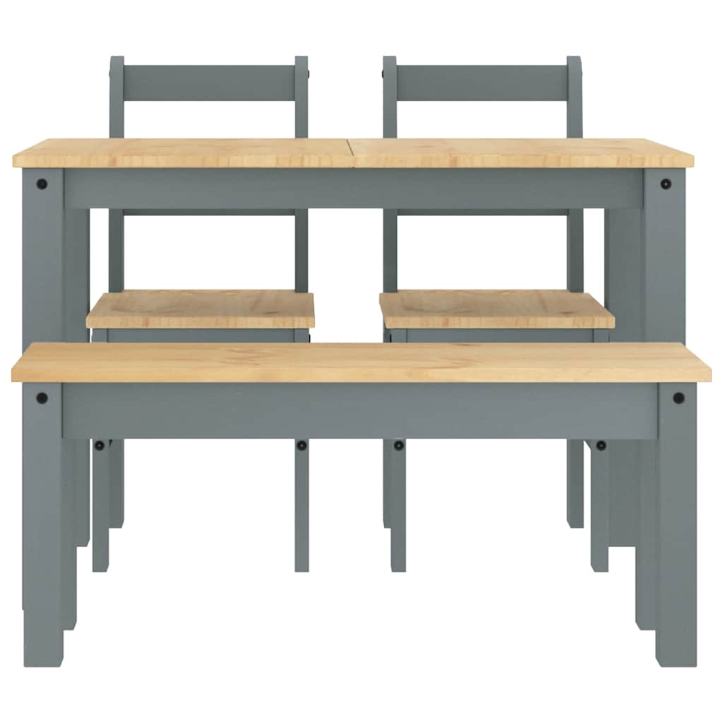 Set de sufragerie din 4 piese Panama din lemn masiv de pin gri GartenMobel Dekor
