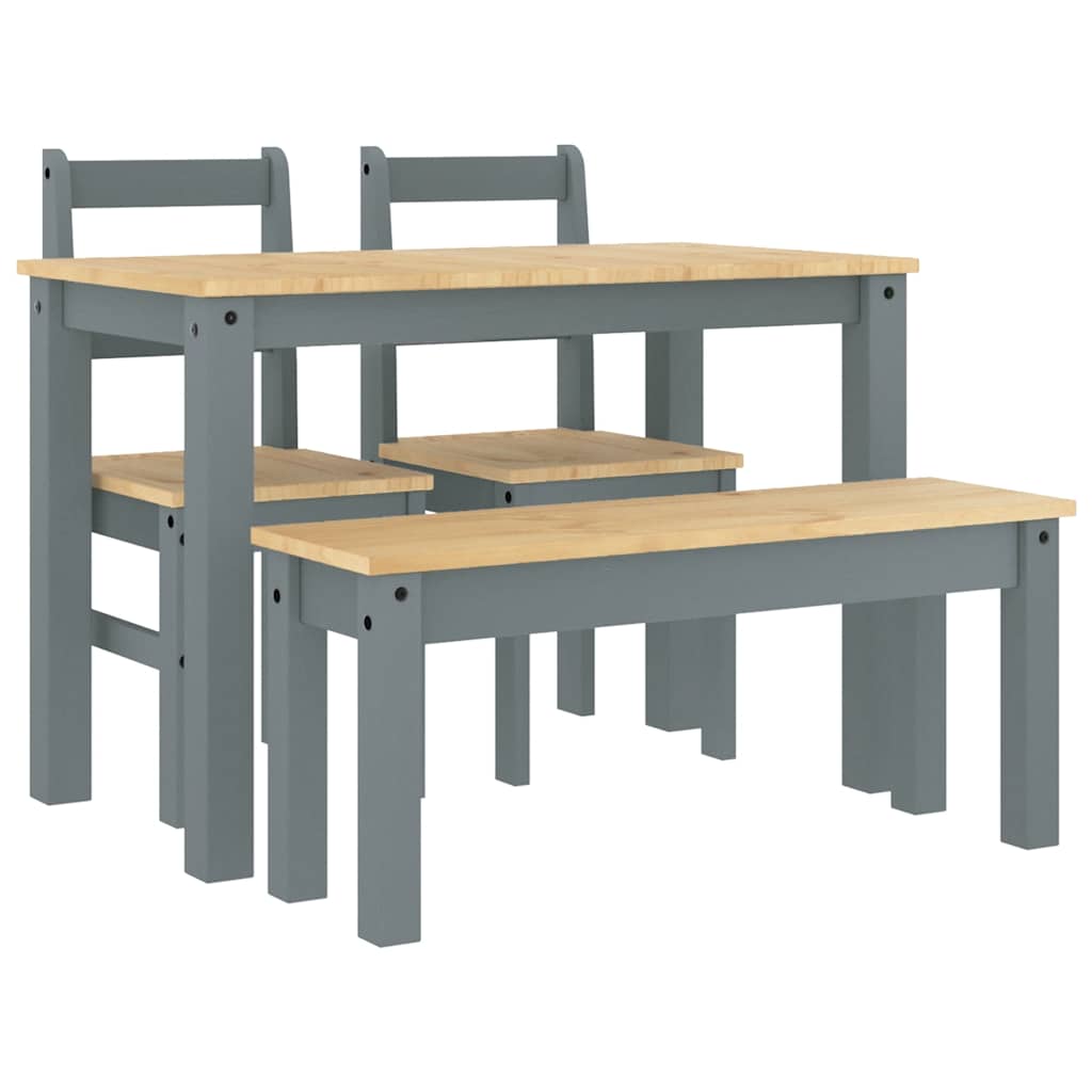 Set de sufragerie din 4 piese Panama din lemn masiv de pin gri GartenMobel Dekor