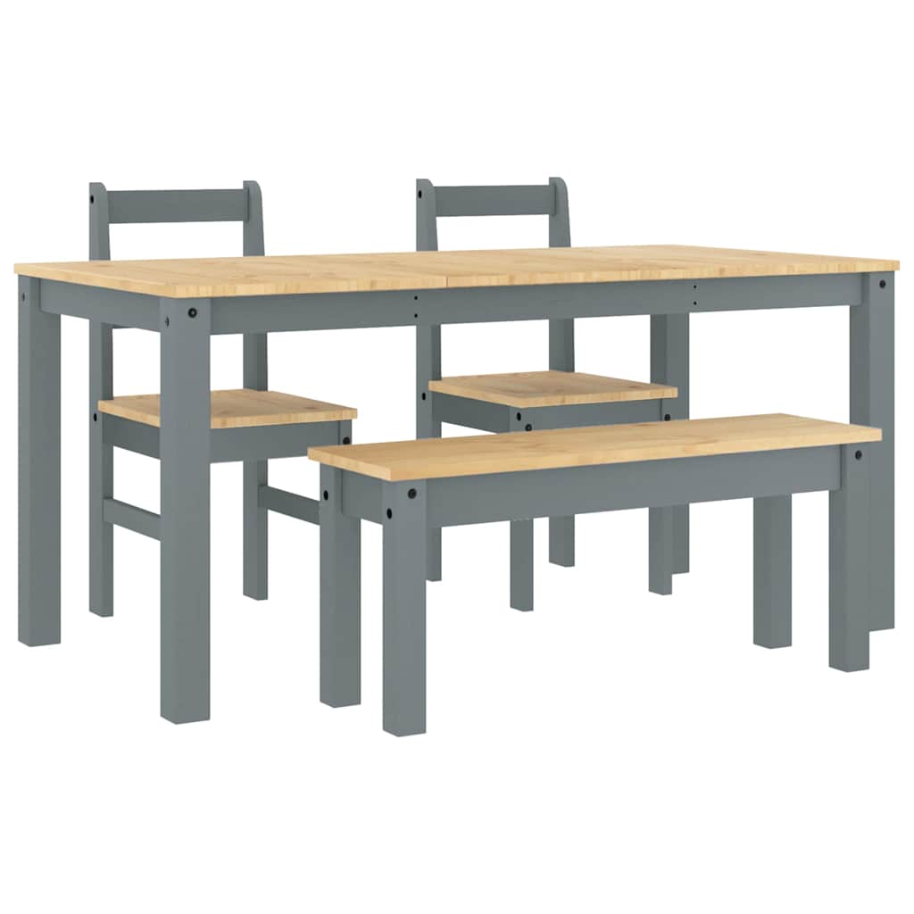 Set de sufragerie din 4 piese Panama din lemn masiv de pin gri GartenMobel Dekor