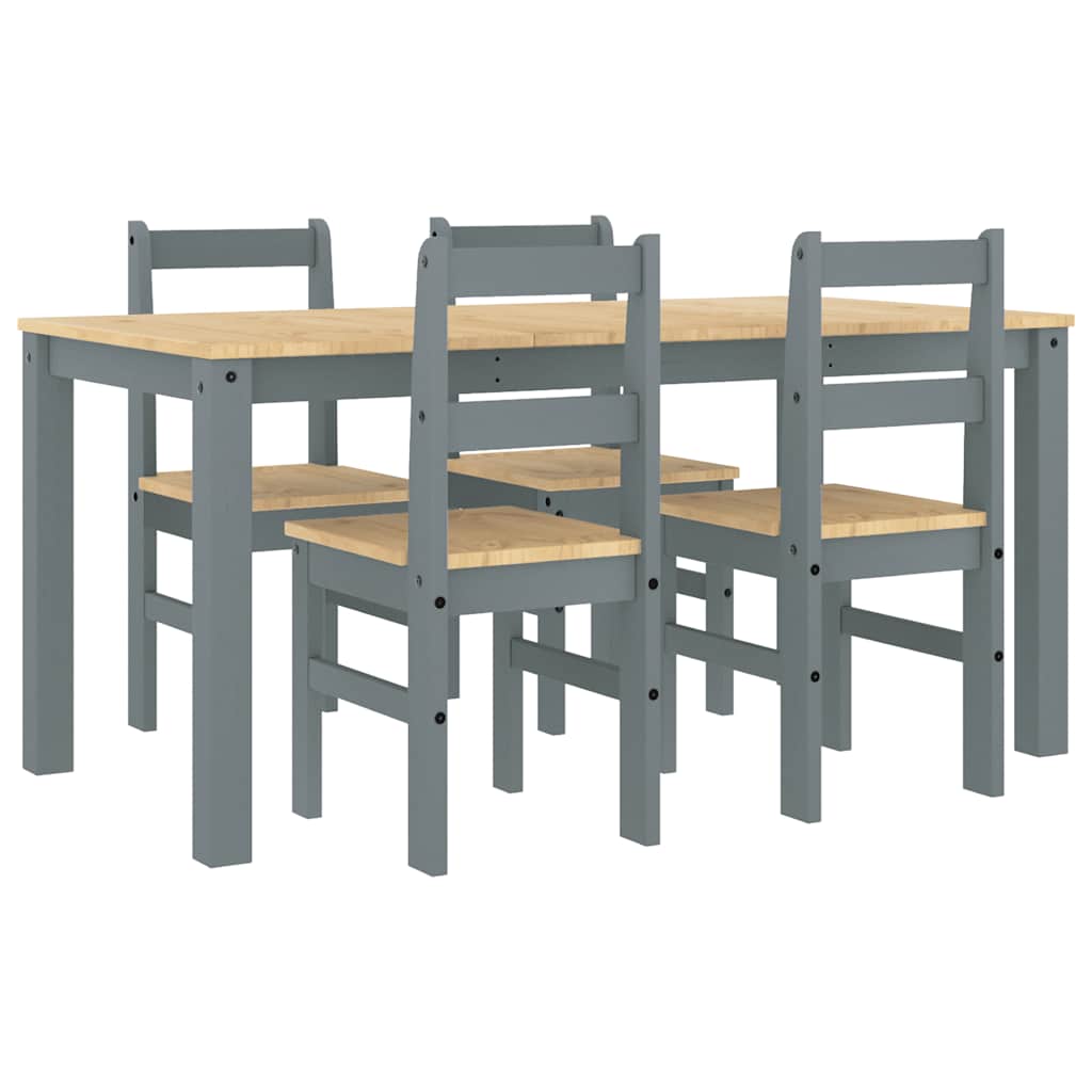 Set de sufragerie din 5 piese Panama din lemn masiv de pin gri GartenMobel Dekor