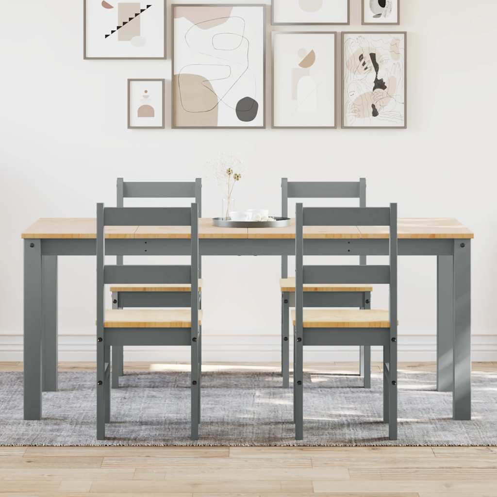 Set de sufragerie din 5 piese Panama din lemn masiv de pin gri GartenMobel Dekor
