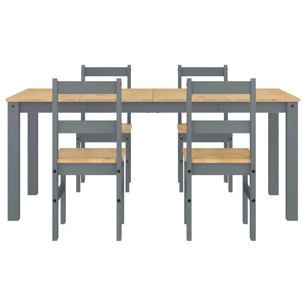 Set de sufragerie din 5 piese Panama din lemn masiv de pin gri GartenMobel Dekor