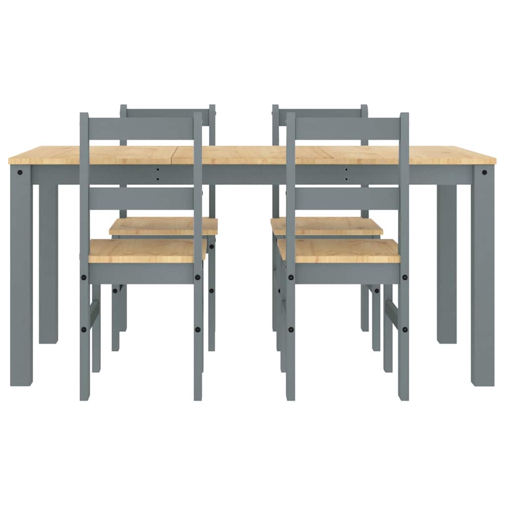 Set de sufragerie din 5 piese Panama din lemn masiv de pin gri GartenMobel Dekor