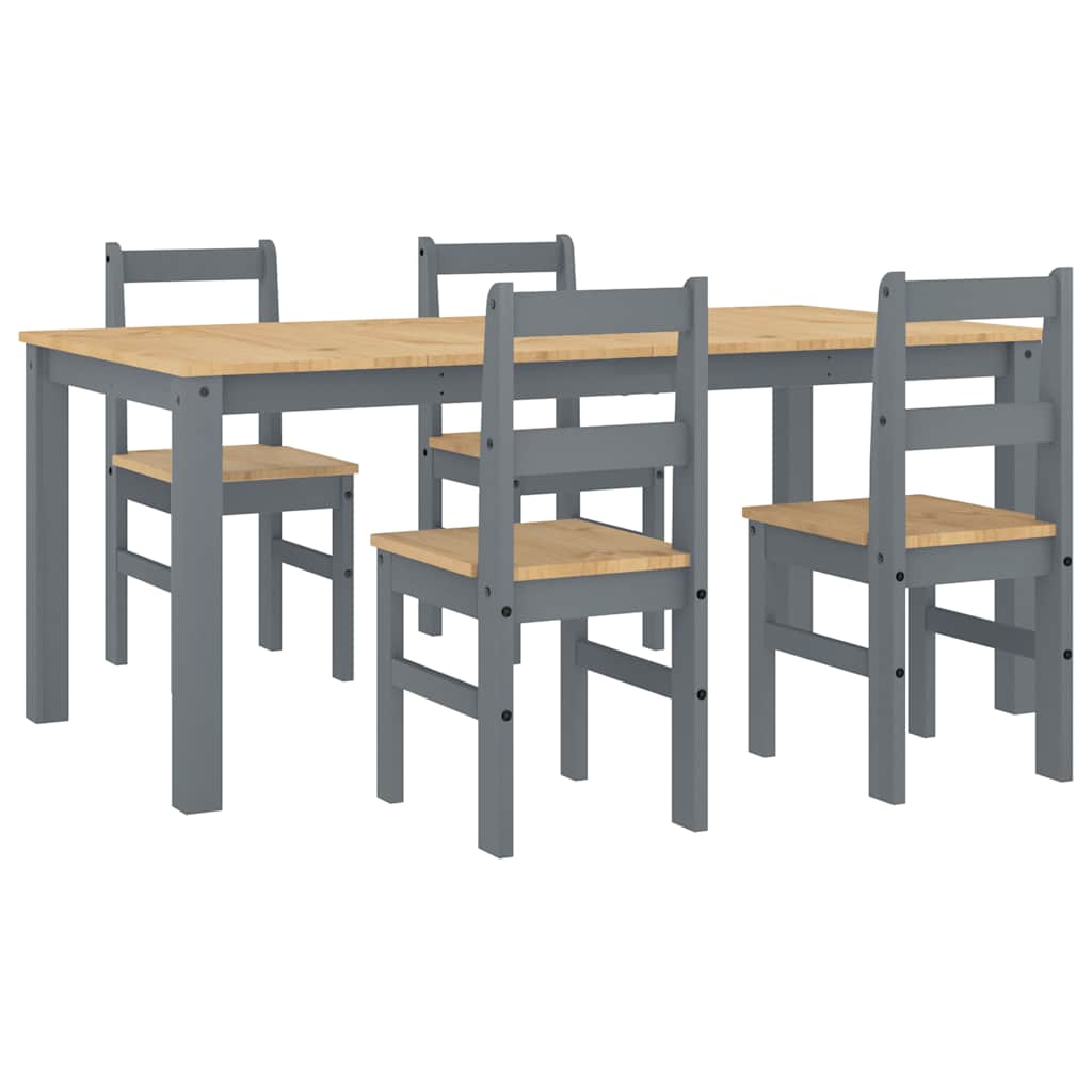 Set de sufragerie din 5 piese Panama din lemn masiv de pin gri GartenMobel Dekor