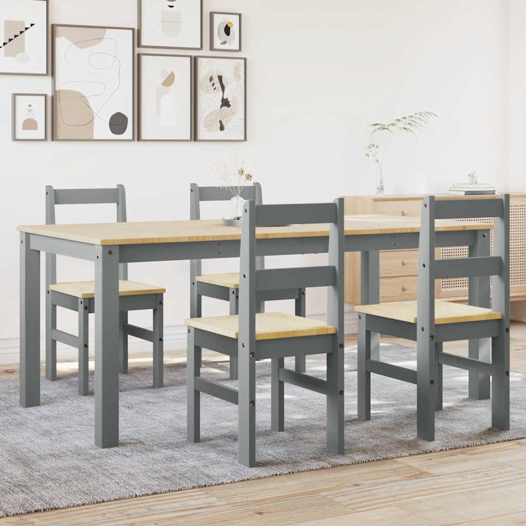 Set de sufragerie din 5 piese Panama din lemn masiv de pin gri GartenMobel Dekor