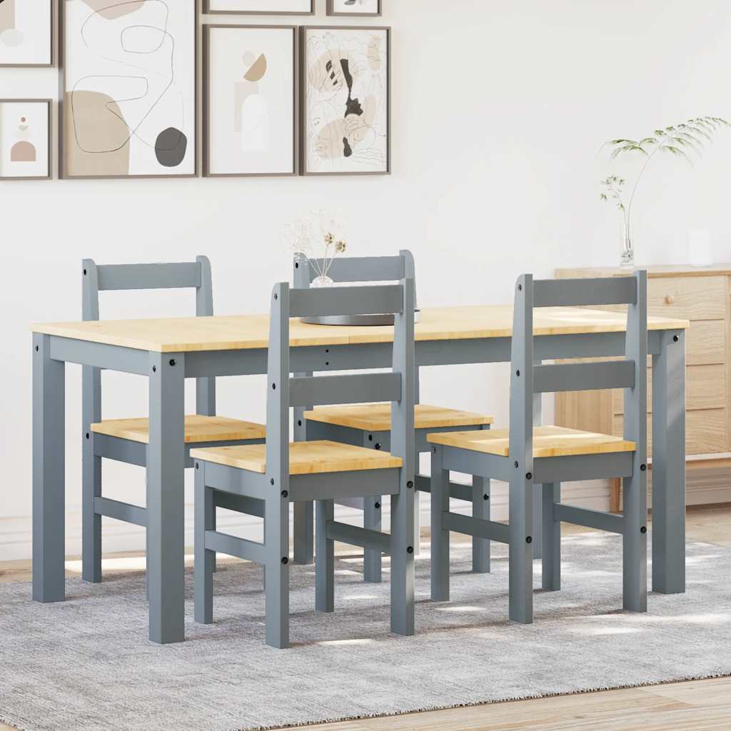 Set de sufragerie din 5 piese Panama din lemn masiv de pin gri GartenMobel Dekor