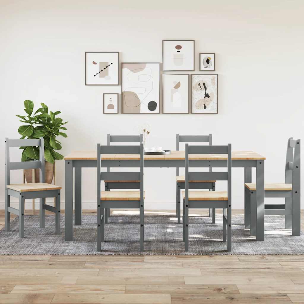 Set de sufragerie din 7 piese Panama din lemn masiv de pin gri GartenMobel Dekor