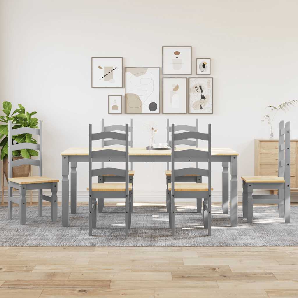 Set de sufragerie din 7 piese Panama din lemn masiv de pin gri GartenMobel Dekor