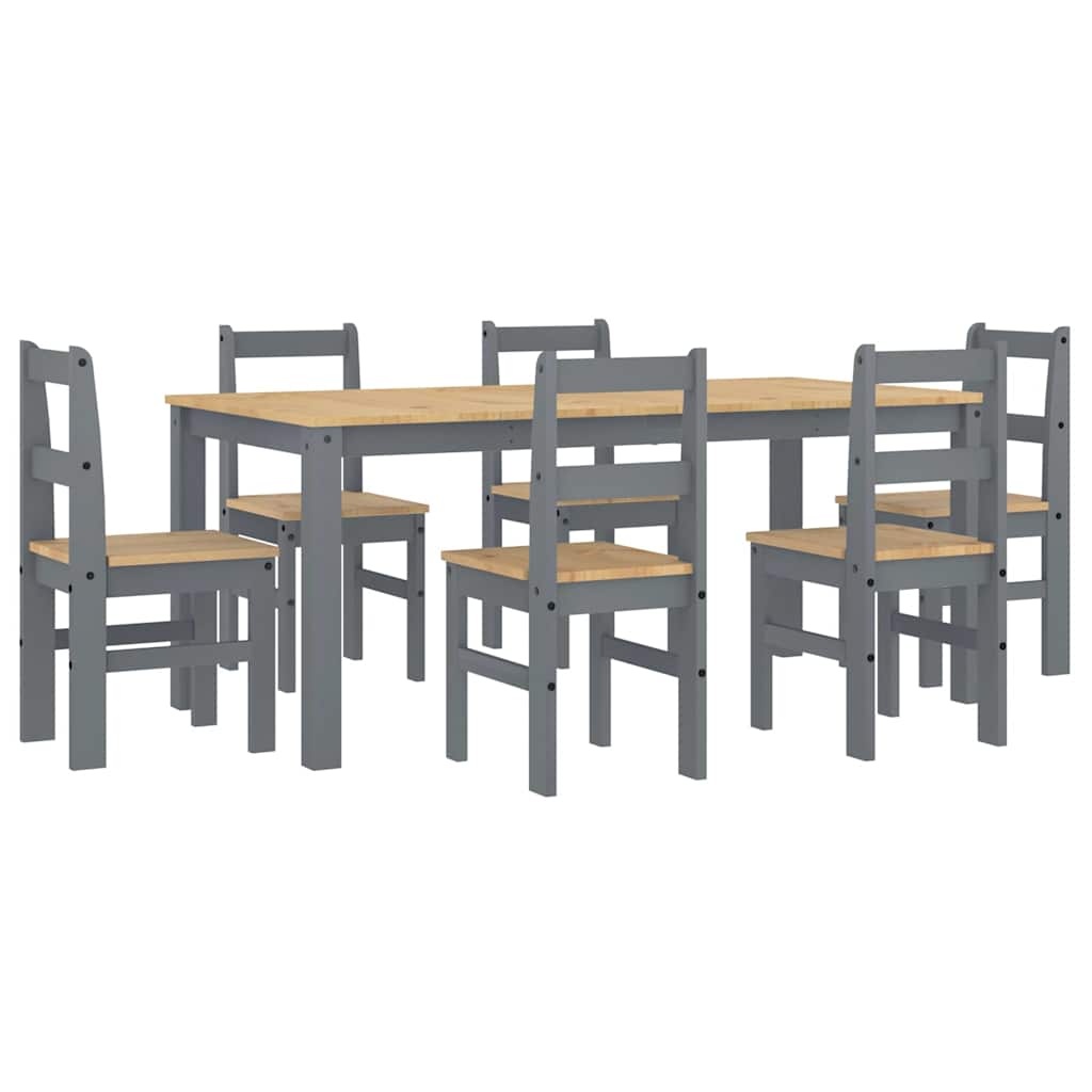 Set de sufragerie din 7 piese Panama din lemn masiv de pin gri GartenMobel Dekor