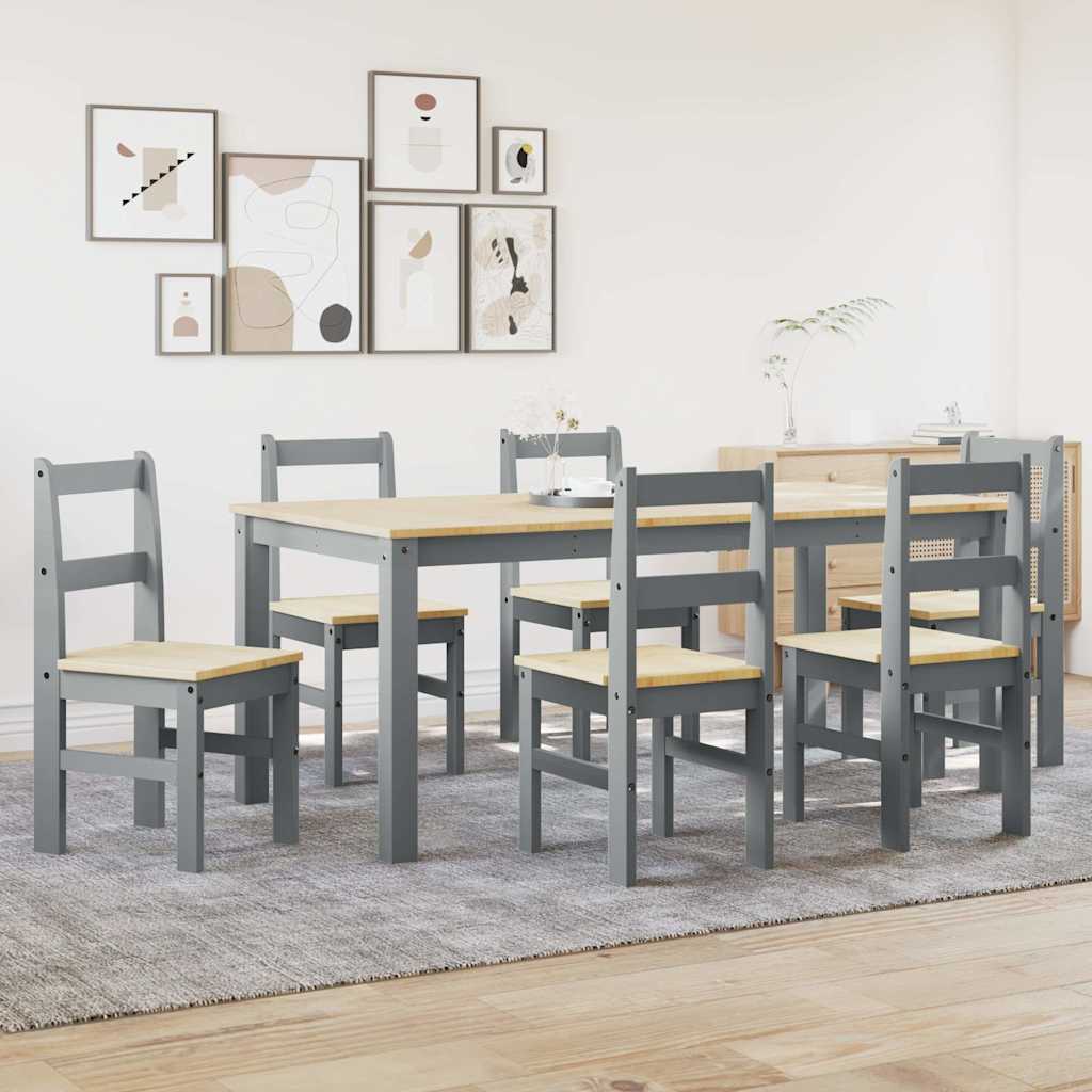 Set de sufragerie din 7 piese Panama din lemn masiv de pin gri GartenMobel Dekor