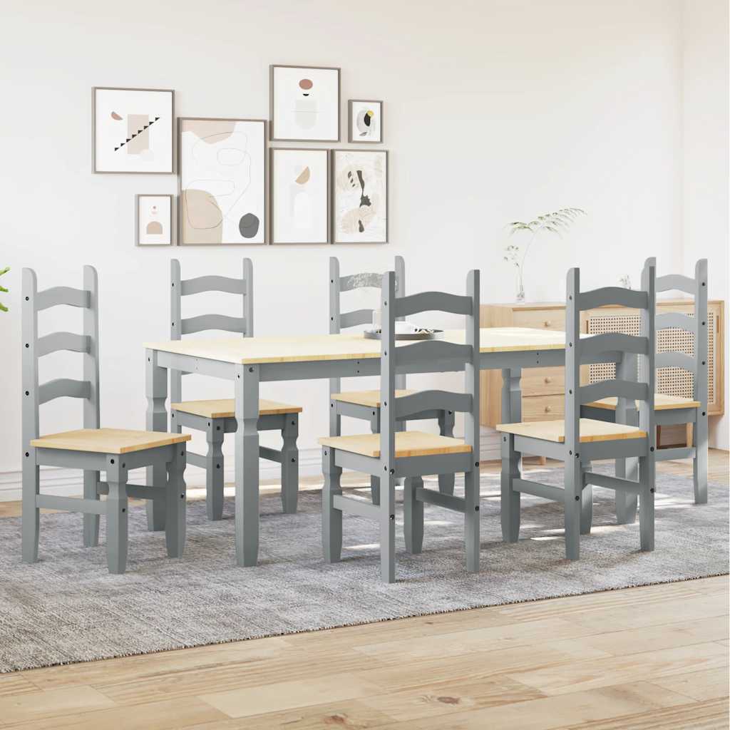 Set de sufragerie din 7 piese Panama din lemn masiv de pin gri GartenMobel Dekor