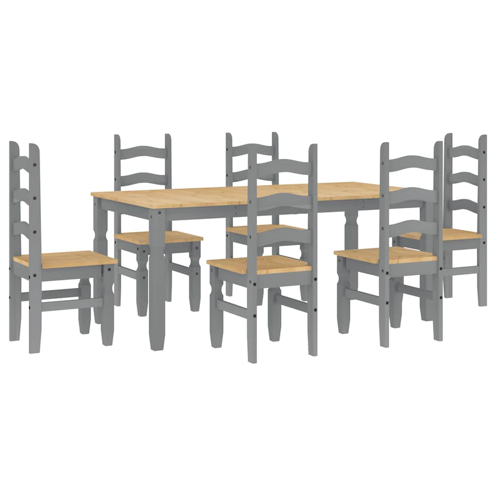 Set de sufragerie din 7 piese Panama din lemn masiv de pin gri GartenMobel Dekor