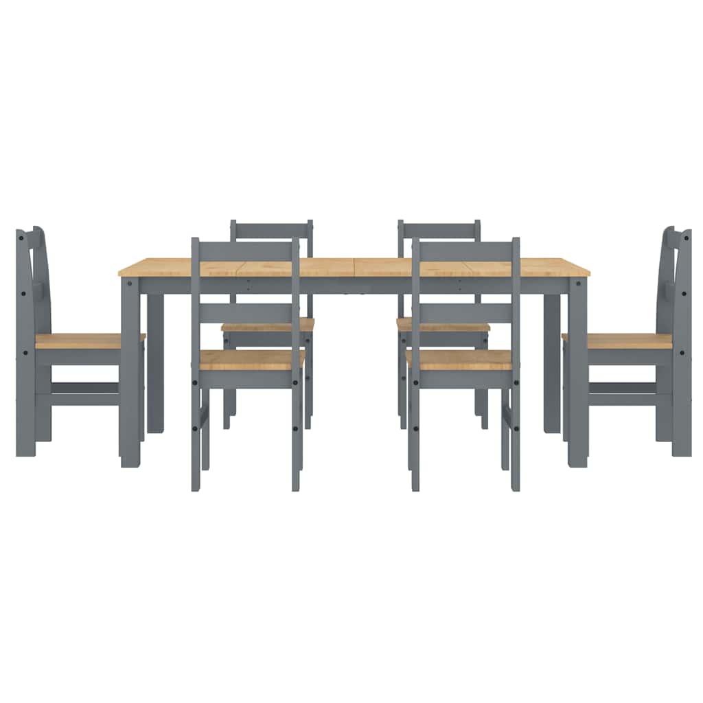 Set de sufragerie din 7 piese Panama din lemn masiv de pin gri GartenMobel Dekor