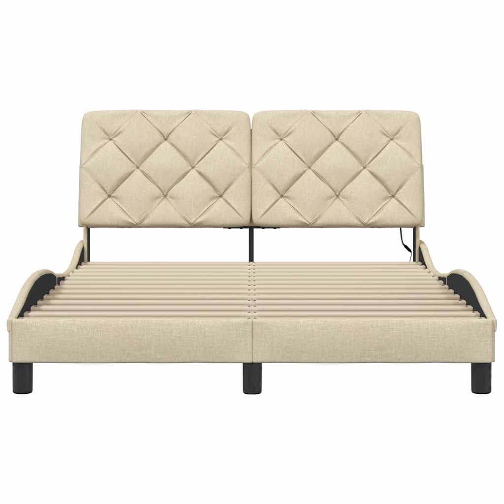 Cadru de pat cu LED fără saltea cremă 120x200 cm țesătură GartenMobel Dekor