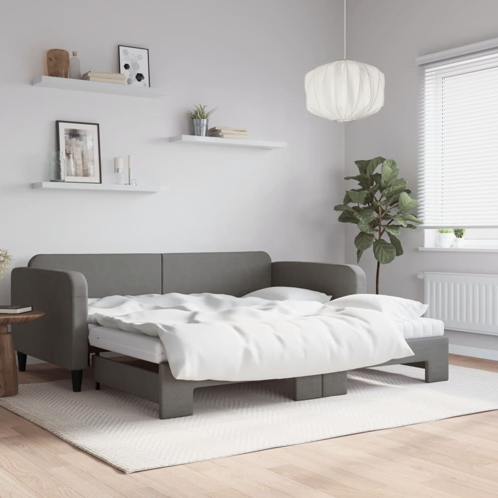 Pat de zi cu extensie și saltele, gri închis, 100x200 cm textil GartenMobel Dekor
