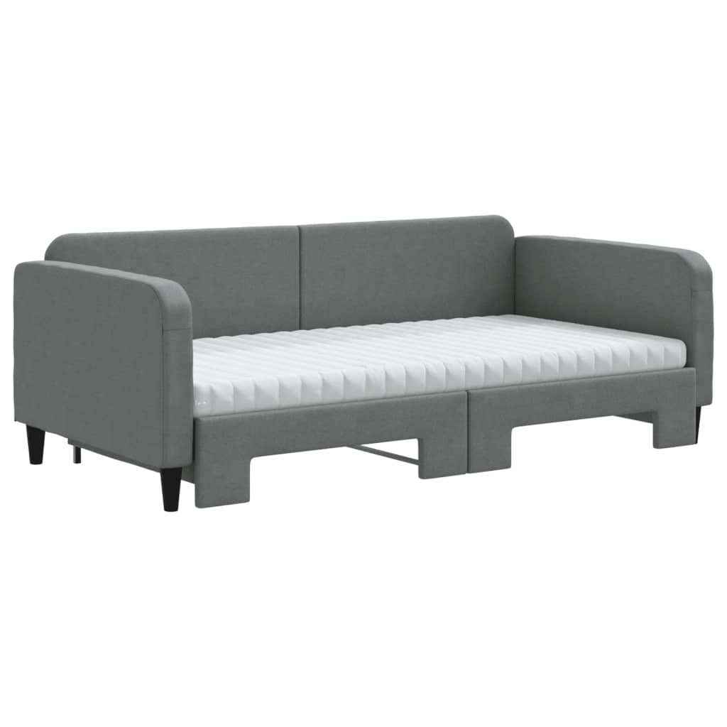 Pat de zi cu extensie și saltele, gri închis, 100x200 cm textil GartenMobel Dekor