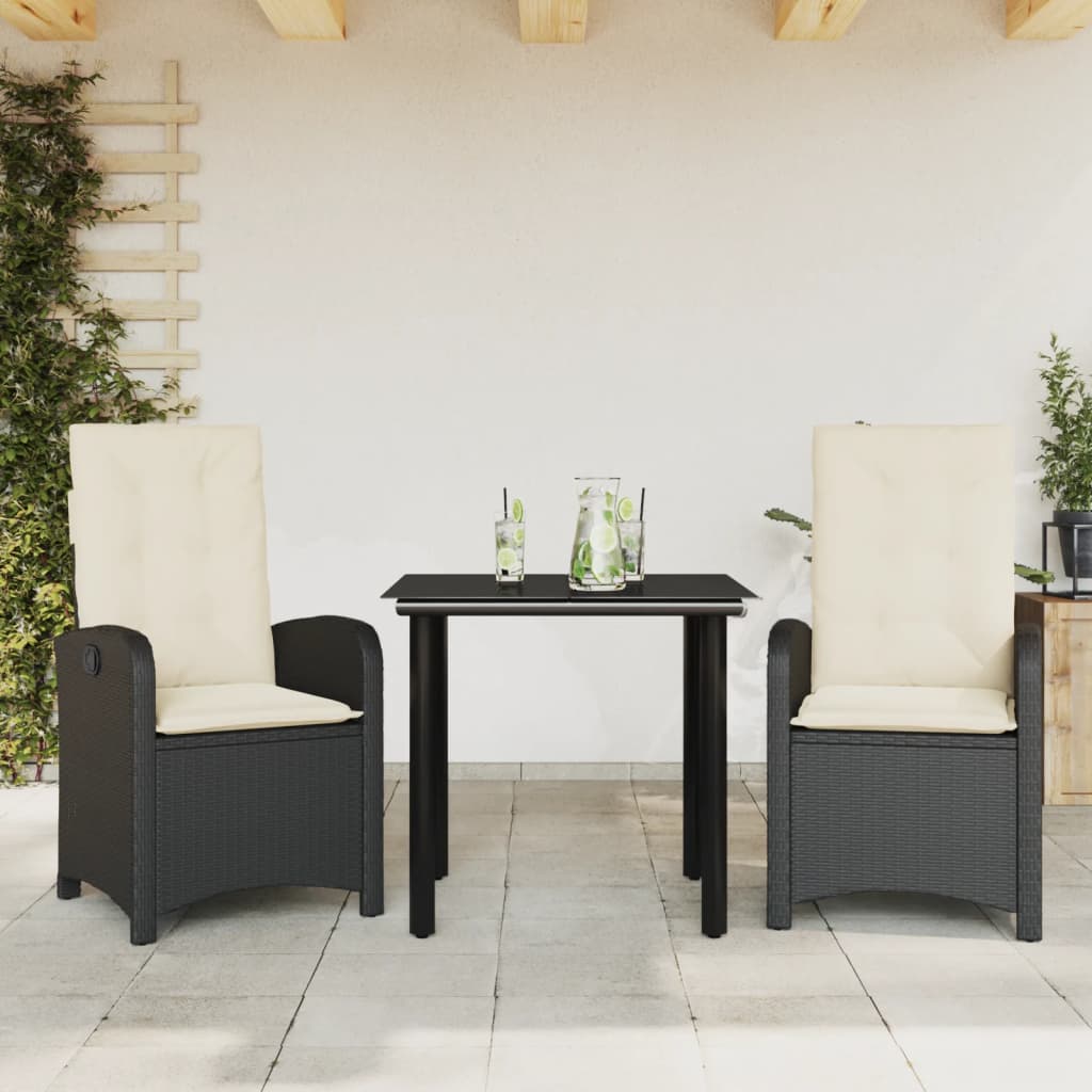 Set mobilier de grădină cu perne, 3 piese, negru, poliratan GartenMobel Dekor