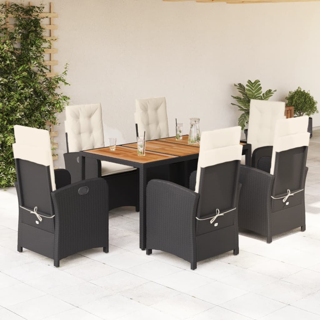 Set mobilier de grădină cu perne, 7 piese, negru, poliratan GartenMobel Dekor