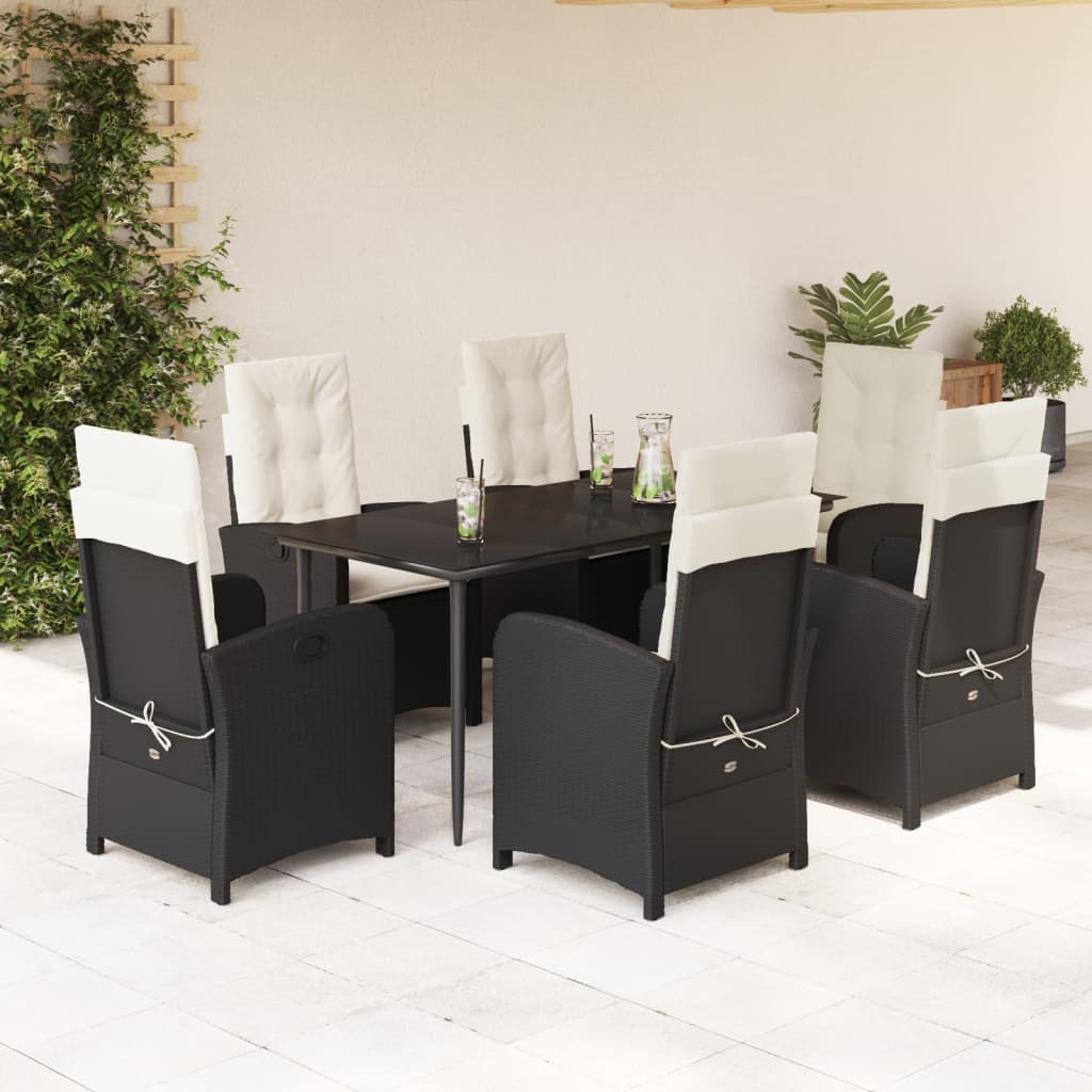 Set mobilier de grădină cu perne, 7 piese, negru, poliratan GartenMobel Dekor