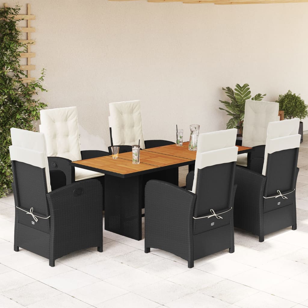 Set mobilier de grădină cu perne, 7 piese, negru, poliratan GartenMobel Dekor