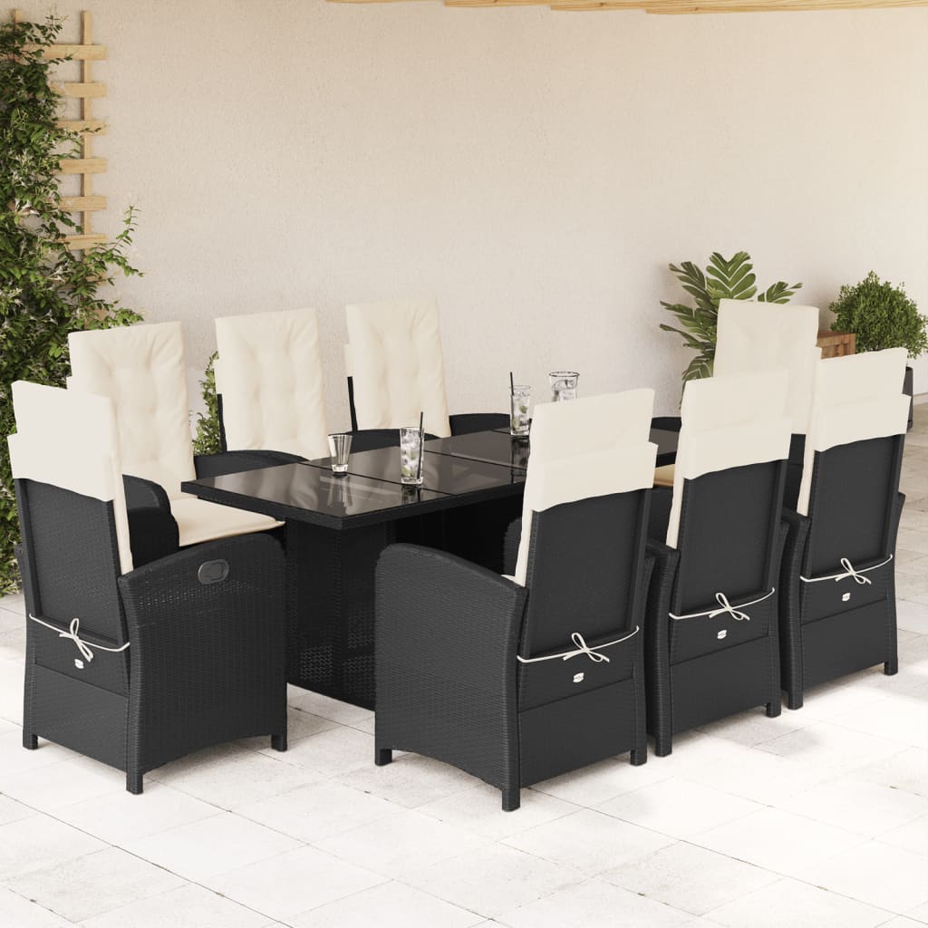 Set mobilier de grădină cu perne, 9 piese, negru, poliratan GartenMobel Dekor